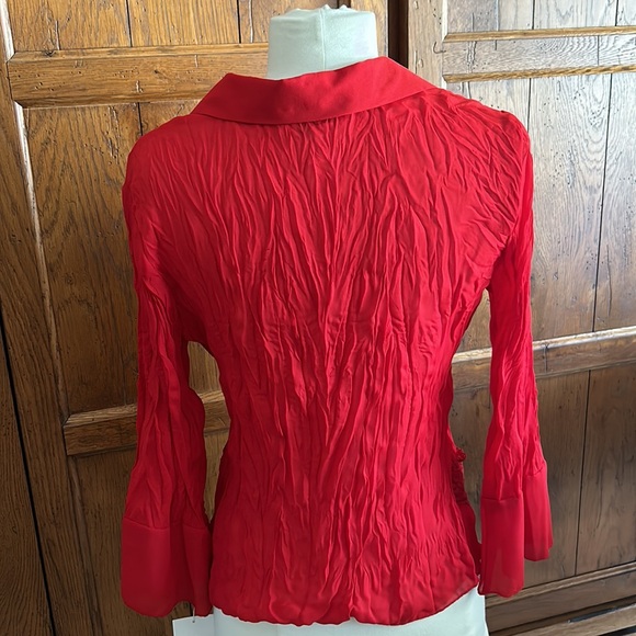 NWT⭐️Vintage ALLISON TAYLOR Ruffles and Lace Red V-Neck DressyTOP❤️Size Small - Picture 3 of 11